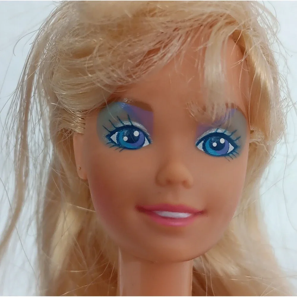 Barbie Super Hair 1986 Doll Super Star 80s Big Hair Blue Eyeshadow Pink Dress
